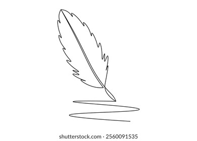 Bird feather continuous one line drawing of feather isolated outline flat vector illustration