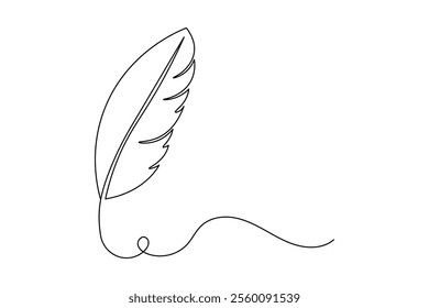 Bird feather continuous one line drawing of feather isolated outline flat vector illustration