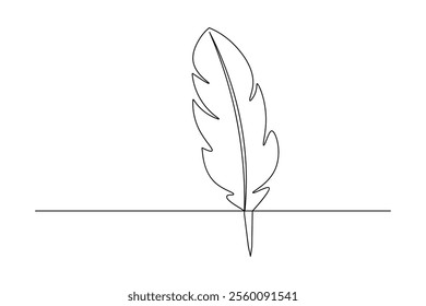 Bird feather continuous one line drawing of feather isolated outline flat vector illustration