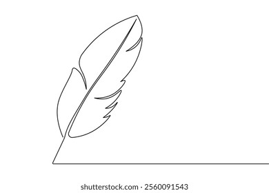 Bird feather continuous one line drawing of feather isolated outline flat vector illustration