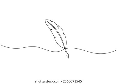 Bird feather continuous one line drawing of feather isolated outline flat vector illustration