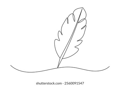 Bird feather continuous one line drawing of feather isolated outline flat vector illustration