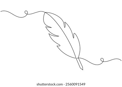Bird feather continuous one line drawing of feather isolated outline flat vector illustration