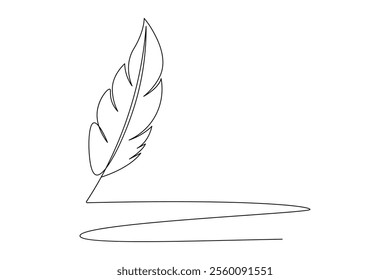 Bird feather continuous one line drawing of feather isolated outline flat vector illustration