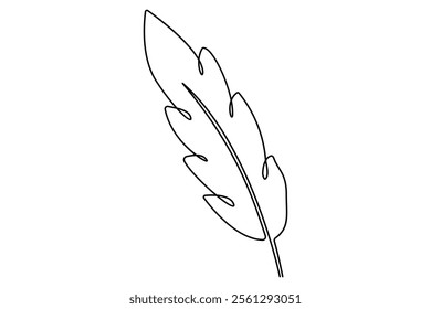 Bird feather continuous one line drawing of bird feather icon  Isolated on white background vector illustration