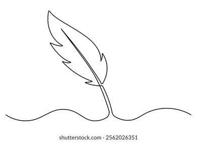 Bird feather continuous one line drawing of bird feather icon  Isolated on white background vector illustration
