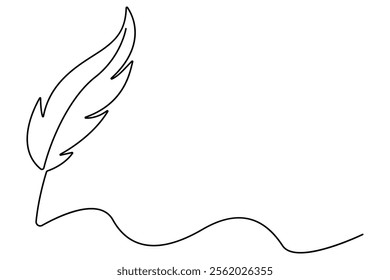 Bird feather continuous one line drawing of bird feather icon  Isolated on white background vector illustration
