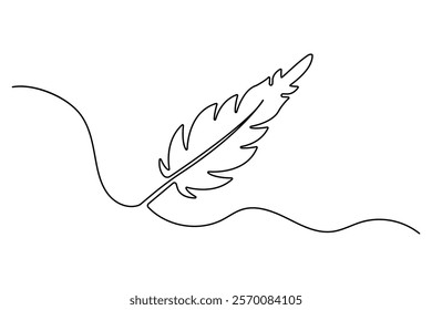 Bird feather continuous one line art drawing of isolated outline vector illustration