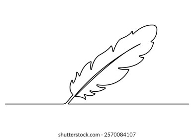 Bird feather continuous one line art drawing of isolated outline vector illustration