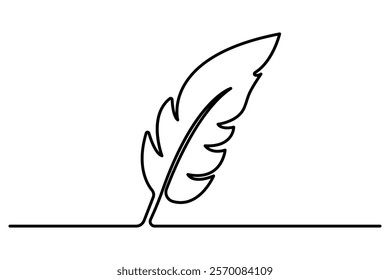 Bird feather continuous one line art drawing of isolated outline vector illustration