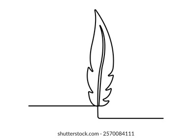 Bird feather continuous one line art drawing of isolated outline vector illustration