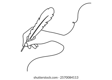 Bird feather continuous one line art drawing of isolated outline vector illustration