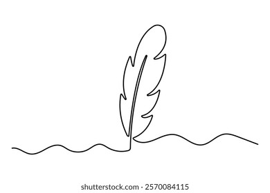 Bird feather continuous one line art drawing of isolated outline vector illustration