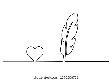 Bird feather continuous one line drawing of simple vector illustration