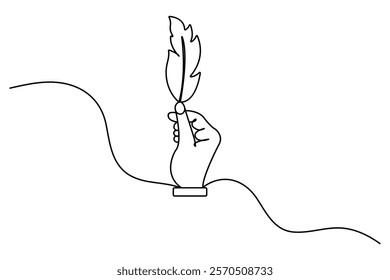 Bird feather continuous one line drawing of simple vector illustration