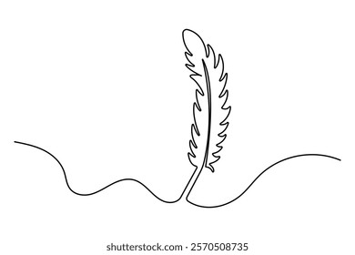 Bird feather continuous one line drawing of simple vector illustration