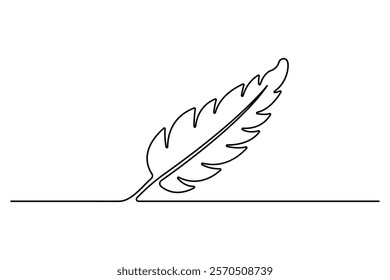 Bird feather continuous one line drawing of simple vector illustration