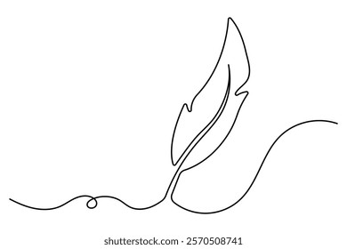 Bird feather continuous one line drawing of simple vector illustration