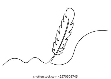 Bird feather continuous one line drawing of simple vector illustration