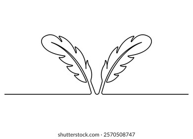 Bird feather continuous one line drawing of simple vector illustration