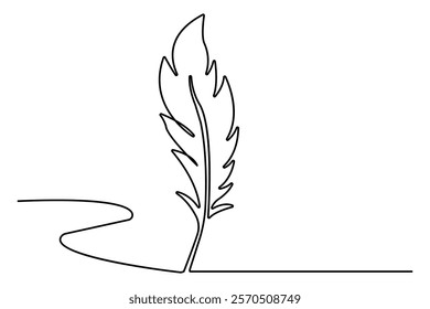 Bird feather continuous one line drawing of simple vector illustration