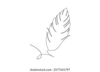 Bird feather Continuous one line art drawing and black white of illustration vector icon
