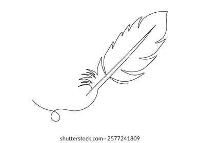 Bird feather Continuous one line art drawing and black white of illustration vector icon
