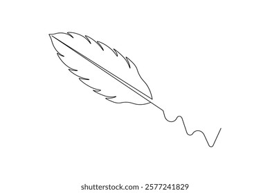 Bird feather Continuous one line art drawing and black white of illustration vector icon

