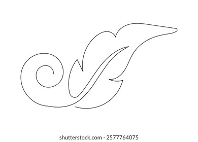 Bird feather Continuous one line art drawing  of outline line vector illustration with white background
