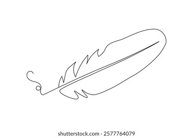 Bird feather Continuous one line art drawing  of outline line vector illustration with white background