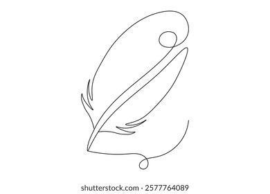 Bird feather Continuous one line art drawing  of outline line vector illustration with white background