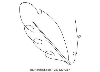 Bird feather Continuous one line art drawing  of outline line vector illustration