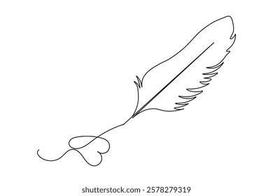 Bird feather Continuous one line art drawing  of outline line vector illustration