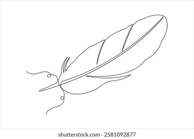 Bird feather continuous one line art drawing of outline vector illustration