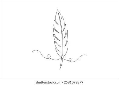 Bird feather continuous one line art drawing of outline vector illustration