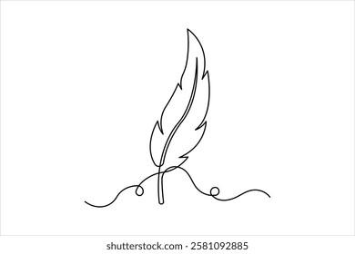 Bird feather continuous one line art drawing of outline vector illustration