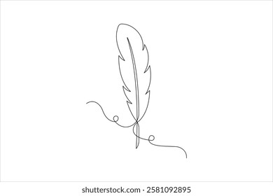 Bird feather continuous one line art drawing of outline vector illustration