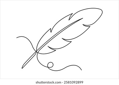 Bird feather continuous one line art drawing of outline vector illustration
