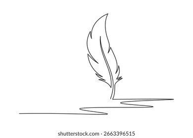 Bird feather continuous one line drawing minimalist style on white background