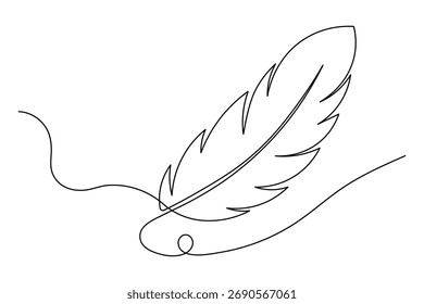 Bird feather continuous one line drawing minimalist outline vector illustration