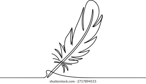 Pena de pássaro desenho contínuo de uma linha de ícone de pena de pássaro Isolado no fundo branco ilustração vetor, Desenho de linha contínua de ícone de pena.
