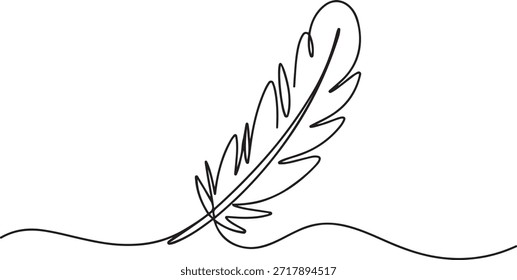 Pena de pássaro desenho contínuo de uma linha de ícone de pena de pássaro Isolado no fundo branco ilustração vetor, Desenho de linha contínua de ícone de pena.
