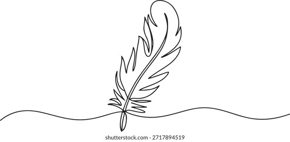 Pena de pássaro desenho contínuo de uma linha de ícone de pena de pássaro Isolado no fundo branco ilustração vetor, Desenho de linha contínua de ícone de pena.

