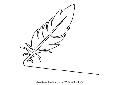 Bird feather continuous single line art and isolated outline vector illustration