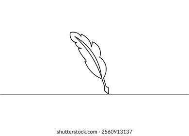 Bird feather continuous single line art and isolated outline vector illustration