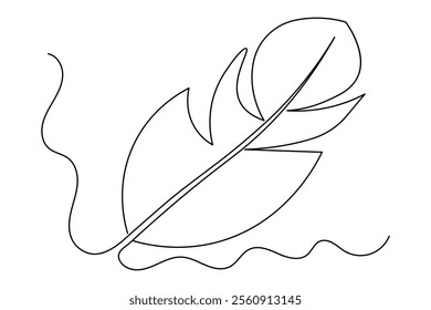 Bird feather continuous single line art and isolated outline vector illustration