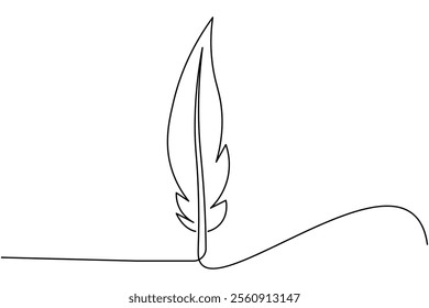 Bird feather continuous single line art and isolated outline vector illustration