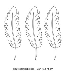 Bird feather continuous single one line hand drawn to outline vector art illustration