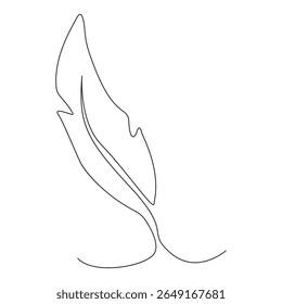 Bird feather continuous single one line hand drawn to outline vector art illustration