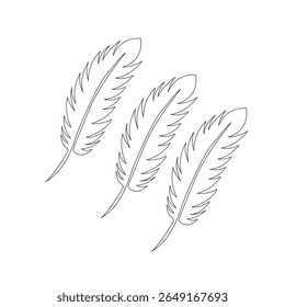 Bird feather continuous single one line hand drawn to outline vector art illustration